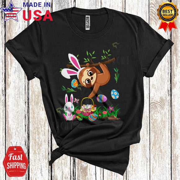 MacnyStore - Bunny Sloth Bringing Easter Eggs Basket Cute Cool Easter Egg Hunt Animal Sloth Lover T-Shirt