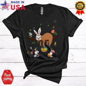 MacnyStore - Bunny Sloth With Easter Eggs Basket Cute Cool Easter Day Egg Hunt Animal Lover T-Shirt