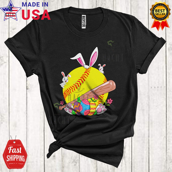 MacnyStore - Bunny Softball Team Funny Cool Easter Egg Hunt Lover Matching Softball Sport Playing Player T-Shirt