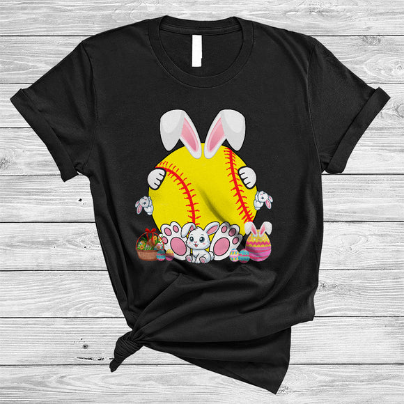 MacnyStore - Bunny Softball With Easter Egg Basket, Lovely Easter Day Softball Player Tean, Sport Playing T-Shirt