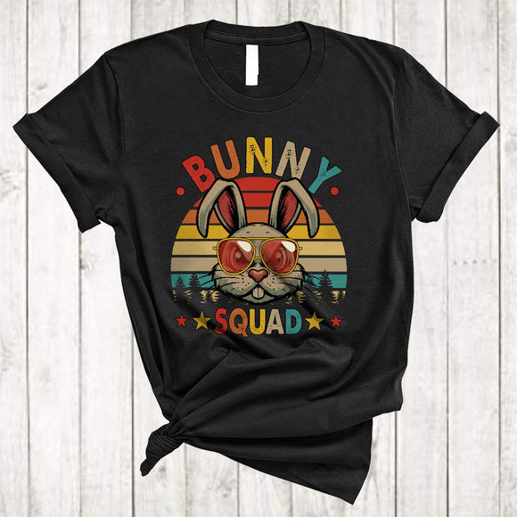 MacnyStore - Bunny Squad, Vintage Retro Humorous Bunny Wearing Sunglasses, Farmer Farm Animal Lover T-Shirt