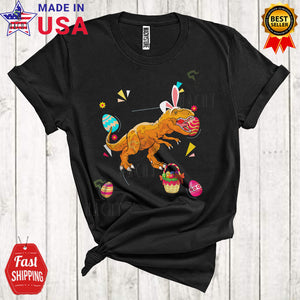 MacnyStore - Bunny T-Rex Cute Happy Easter Day Bunny T-Rex Hunting Easter Eggs Matching Family Group T-Shirt