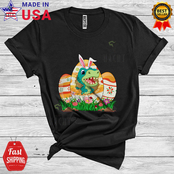 MacnyStore - Bunny T-Rex Rabbit In Easter Eggs Funny Cute Easter Day T-Rex Dinosaur Three Eggs Hunt Lover T-Shirt