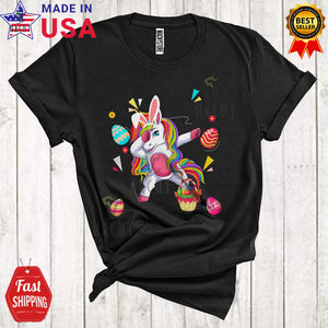 MacnyStore - Bunny Unicorn Dabbing Cute Happy Easter Day Bunny Unicorn Hunting Easter Eggs Matching Family Group T-Shirt