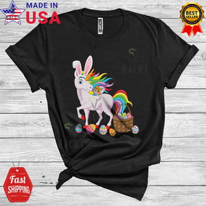 MacnyStore - Bunny Unicorn With Easter Egg Basket Funny Cool Easter Day Egg Hunt Group Unicorn Lover T-Shirt