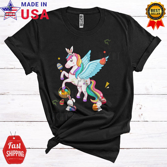 MacnyStore - Bunny Unicorn With Easter Eggs Basket Cute Cool Easter Day Egg Hunt Unicorn Lover T-Shirt
