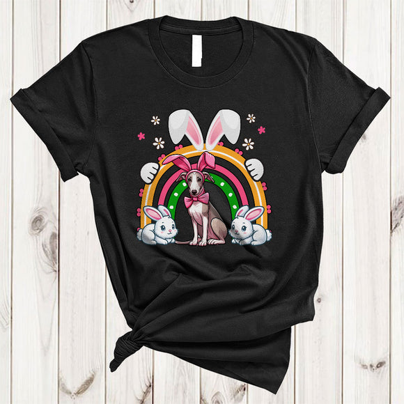 MacnyStore - Bunny Whippet With Rainbow, Adorable Easter Day Flowers Bunny, Egg Hunting Group T-Shirt