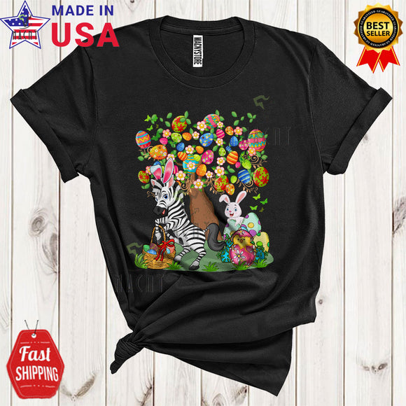 MacnyStore - Bunny Zebra Egg Hunt With Easter Eggs Tree Funny Cool Easter Day Eggs Zoo Wild Animal Lover T-Shirt