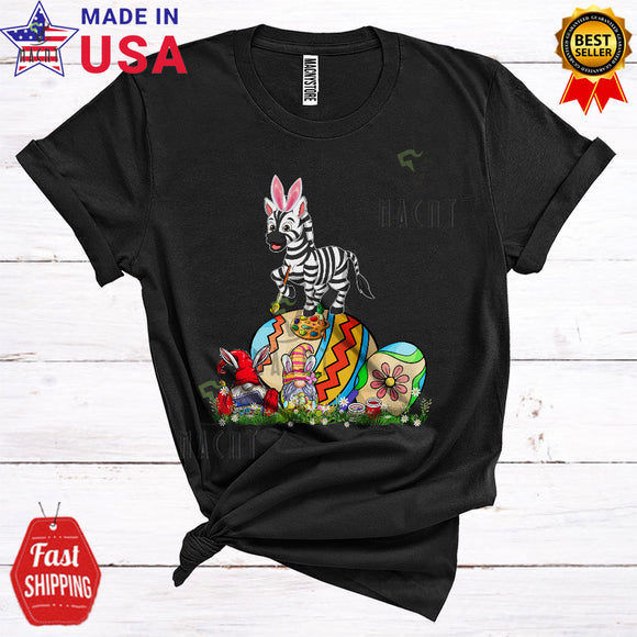 MacnyStore - Bunny Zebra Painting Colorful Easter Eggs Cute Funny Easter Day Bunny Gnomes Wild Animal Lover T-Shirt