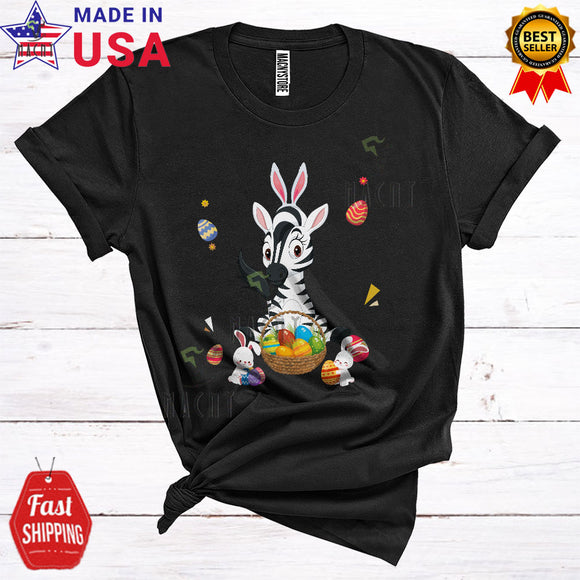MacnyStore - Bunny Zebra With Easter Eggs Basket Cute Cool Easter Day Egg Hunt Animal Lover T-Shirt