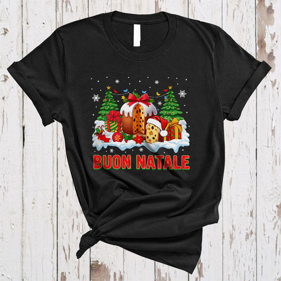MacnyStore - Buon Natale, Adorable Merry Christmas Lights Italian Panettone Cake, X-mas Family Group T-Shirt