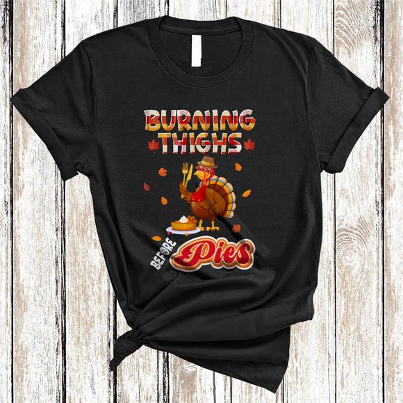 MacnyStore - Burning Thighs Before Pies, Funny Plaid Thanksgiving Turkey Eating Pie, Running Runner Lover T-Shirt