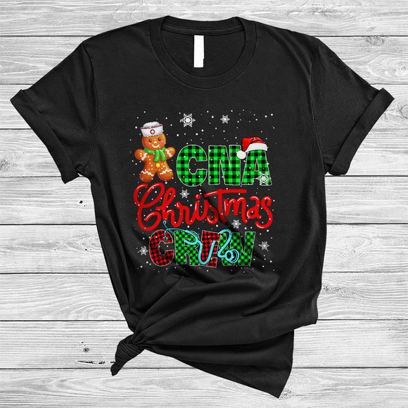 MacnyStore - CNA Christmas Crew, Cheerful Christmas Plaid Gingerbread Santa Lover, X-mas Nurse Group T-Shirt