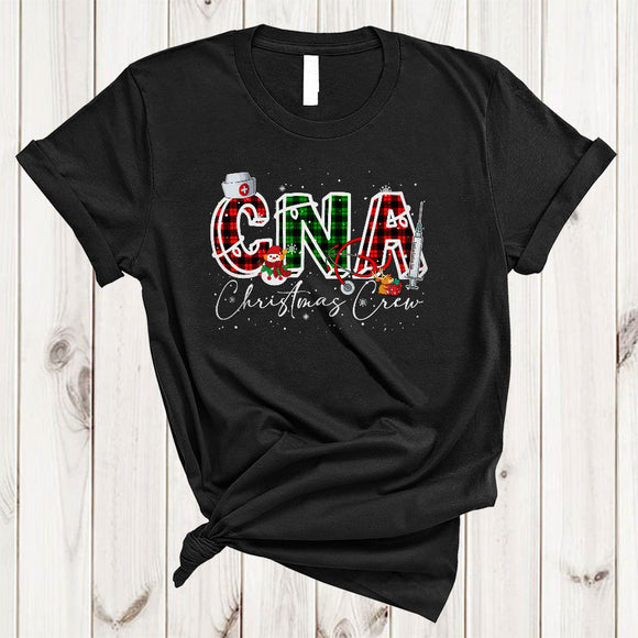 MacnyStore - CNA Christmas Crew, Cheerful Red Green Plaid Snow Around, X-mas Nurse Nursing Lover T-Shirt