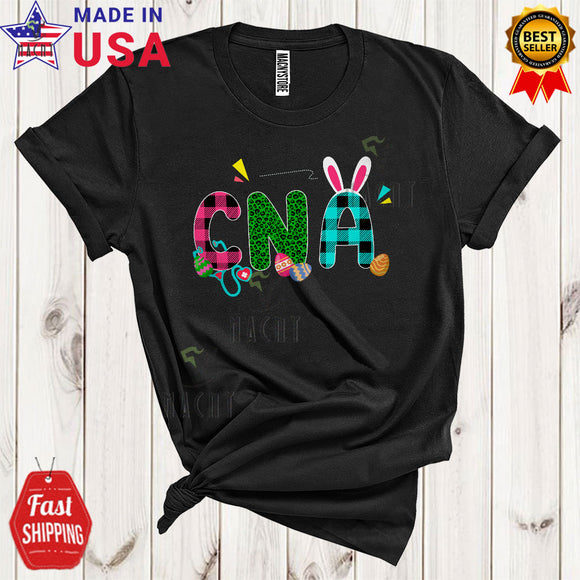 MacnyStore - CNA Cute Funny Easter Day Leopard Plaid Bunny Eggs Hunting Lover Matching Nurse Nursing Group T-Shirt