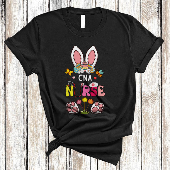 MacnyStore - CNA Nurse, Awesome Easter Day Flowers Bunny Eggs Hunting, Matching Nurse Nursing Lover T-Shirt