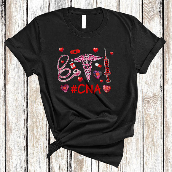 MacnyStore - CNA, Awesome Valentine's Day Leopard Plaid Nurse Tools, Matching Single Valentine Nurse Group T-Shirt