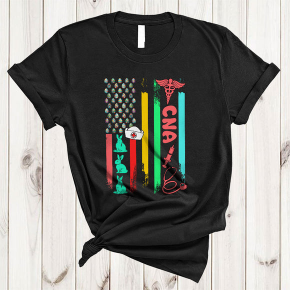 MacnyStore - CNA, Wonderful Easter Day Proud US Flag Egg Hunt Lover, Matching CNA Nurse Group T-Shirt