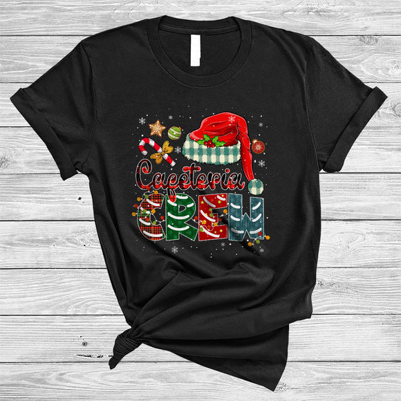 MacnyStore - Cafeteria Crew, Cheerful Plaid Christmas Lunch Lady Santa, X-mas Lights Pajama Family Group T-Shirt