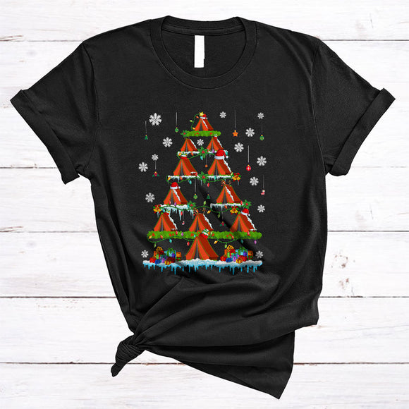 MacnyStore - Camping Christmas Tree, Joyful Cute X-mas Lights Tree Pajamas, Snow Around Family Group T-Shirt