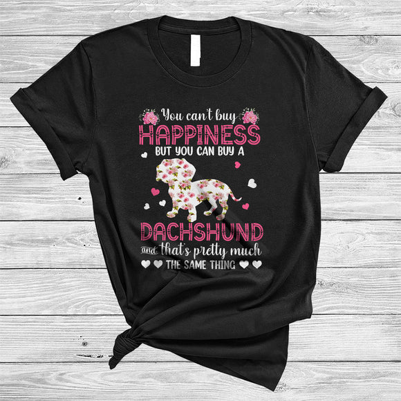 MacnyStore - Can't Buy Happiness You Can Buy A Dachshund, Lovely Valentine Floral Dachshund, Hearts Flowers T-Shirt