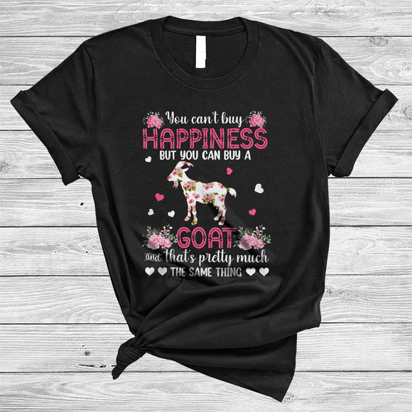 MacnyStore - Can't Buy Happiness You Can Buy A Goat, Lovely Valentine Floral Goat, Hearts Flowers T-Shirt