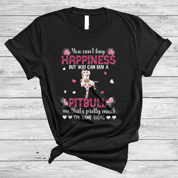 MacnyStore - Can't Buy Happiness You Can Buy A Pit Bull, Lovely Valentine Floral Pit Bull, Hearts Flowers T-Shirt