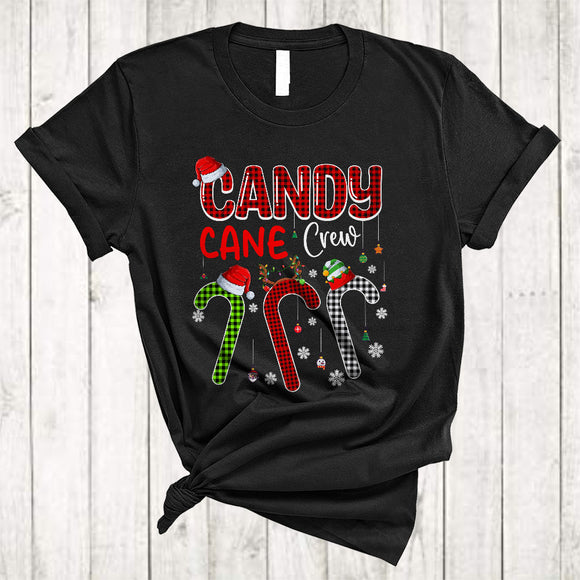 MacnyStore - Candy Cane Crew, Awesome Christmas Three Plaid Santa Candy Canes, Matching X-mas Group T-Shirt