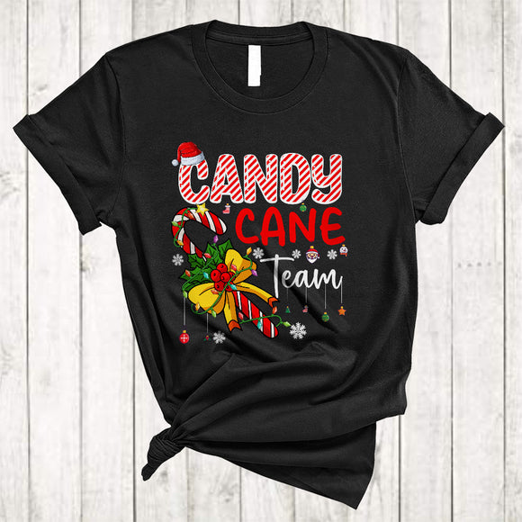 MacnyStore - Candy Cane Team, Colorful Merry Christmas Lights Santa Candy Canes, Matching X-mas Group T-Shirt