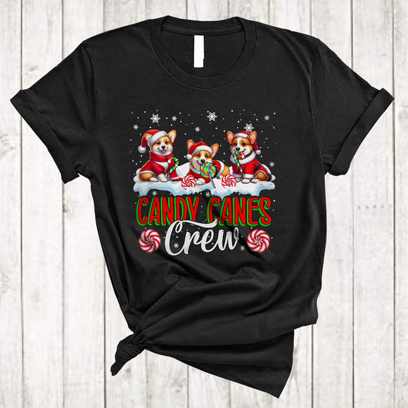 MacnyStore - Candy Canes Crew, Lovely Cute Christmas Three Corgis With Candy Canes, X-mas Family Group T-Shirt