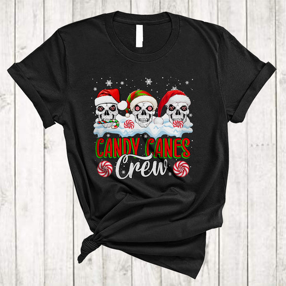 MacnyStore - Candy Canes Crew, Lovely Cute Christmas Three Skulls With Candy Canes, X-mas Family Group T-Shirt