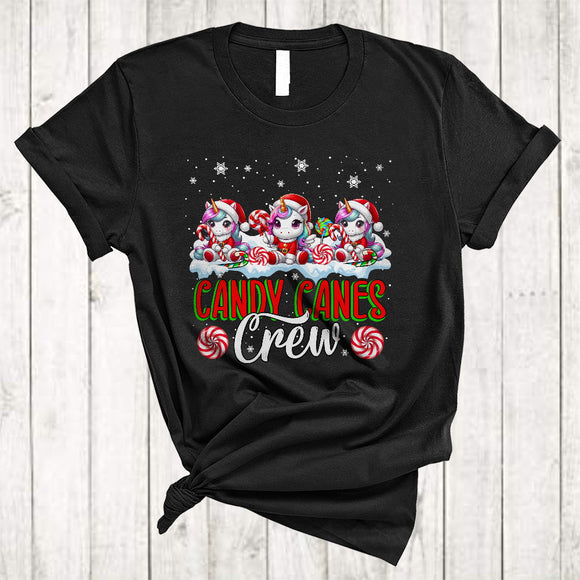 MacnyStore - Candy Canes Crew, Lovely Cute Christmas Three Unicorns With Candy Canes, X-mas Family Group T-Shirt