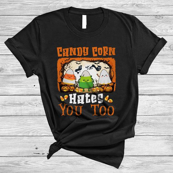 MacnyStore - Candy Corn Hates You Too Horror Funny Halloween Mummy Ghost Zombie Candy Corn Lover T-Shirt