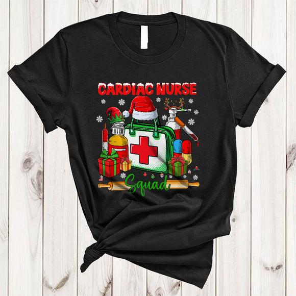 MacnyStore - Cardiac Nurse Squad, Amazing Christmas Santa ELF Cardiac Nurse Tools, X-mas Nurse Group T-Shirt