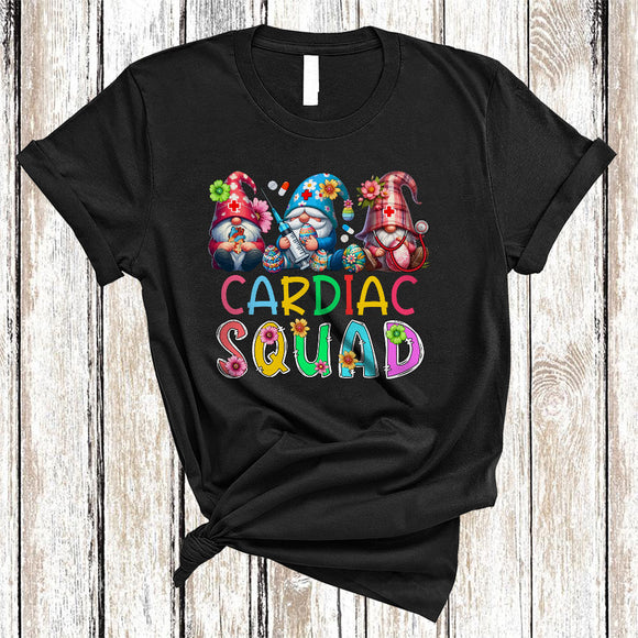 MacnyStore - Cardiac Squad, Colorful Easter Three Gnomes Gnomies Nursing Hunting Eggs, Nurse Group T-Shirt