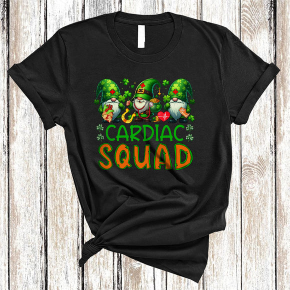 MacnyStore - Cardiac Squad, Happy St. Patrick's Day Three Gnomes Gnomies Nursing Plaid Shamrock, Nurse Group T-Shirt