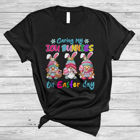 MacnyStore - Caring My ICU Bunnies On Easter Day, Adorable Three Bunny Gnomes, Nurse Lover T-Shirt
