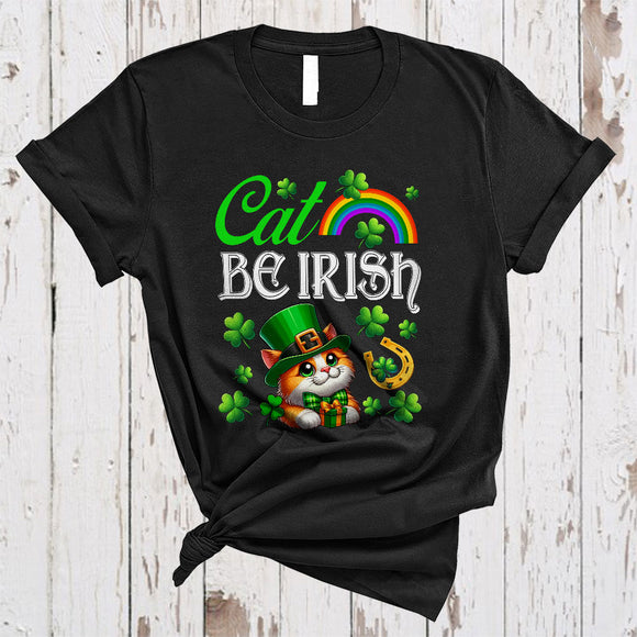 MacnyStore - Cat Be Irish, Humorous St. Patrick's Day Cat Lover, Shamrock Rainbow Irish Family Group T-Shirt
