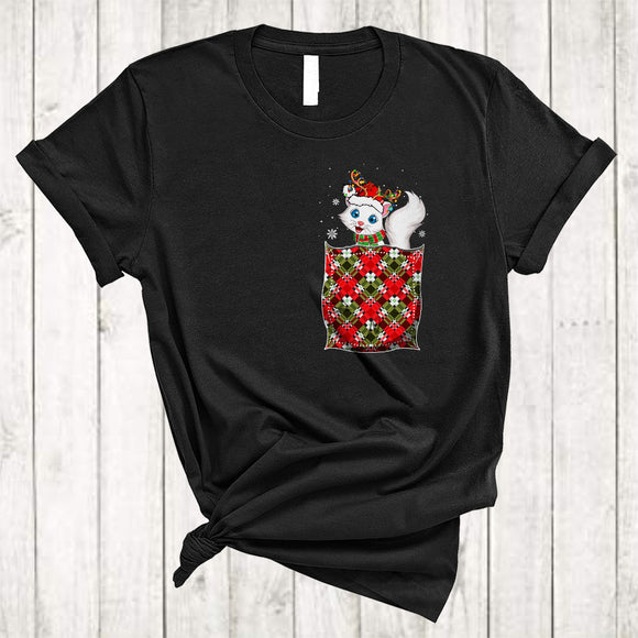 MacnyStore - Cat Santa Reindeer In X-mas Pocket, Colorful Christmas Lights Snow, Family Pajama Animal T-Shirt