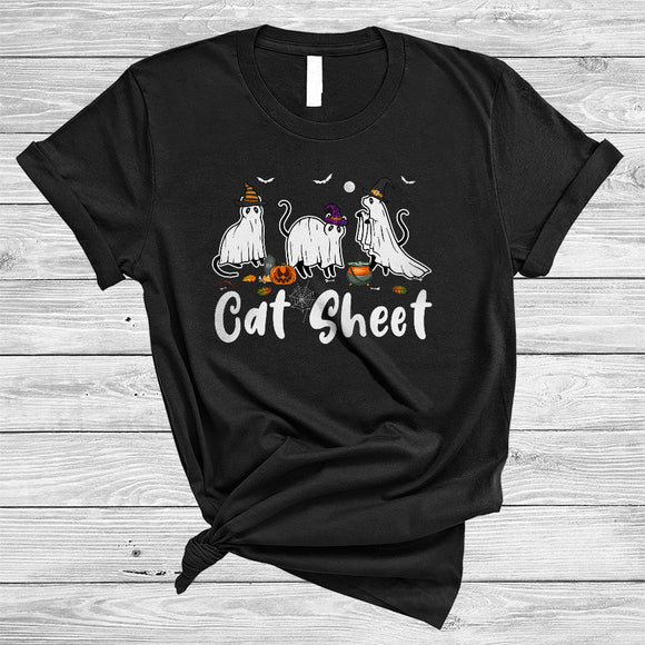 MacnyStore - Cat Sheet Cool Creepy Halloween Boo Ghost Matching Kittens Animal Lover T-Shirt