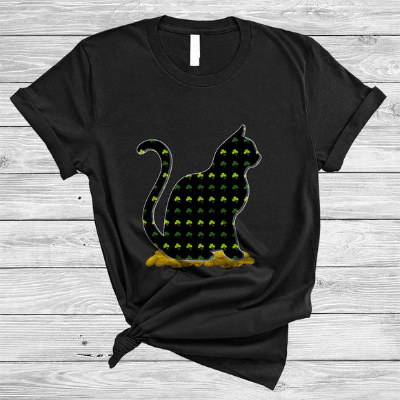 MacnyStore - Cat St. Patrick's Day Symbol Shape, Joyful St. Patrick's Day Shamrock, Matching Cat Lover T-Shirt