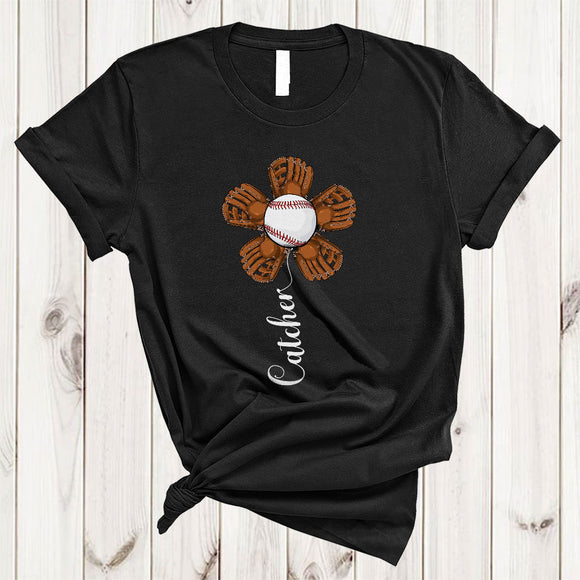 MacnyStore - Catcher, Joyful Cute Baseball Catcher Player Sunflower, Flower Matching Sport Player Team T-Shirt