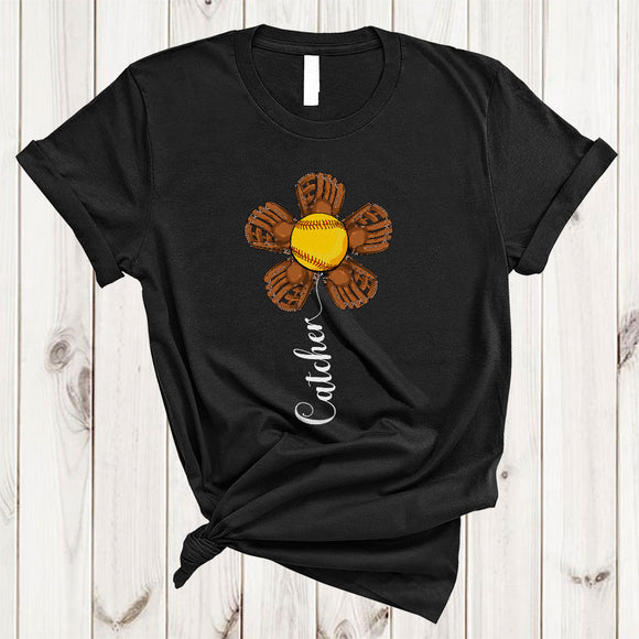 MacnyStore - Catcher, Joyful Cute Softball Catcher Player Sunflower, Flower Matching Sport Player Team T-Shirt