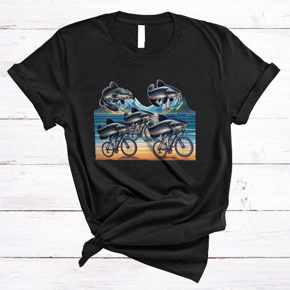 MacnyStore - Catfish Riding Bicycle, Humorous Sea Animal Lover, Bicycle Riding Friends Family Group T-Shirt