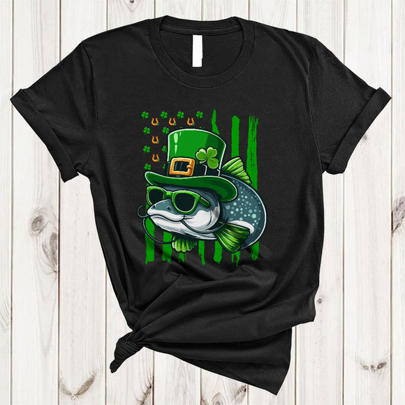 MacnyStore - Catfish Sunglasses Shamrock US Flag, Lovely St. Patrick's Day Fishing Lover, Lucky Family T-Shirt
