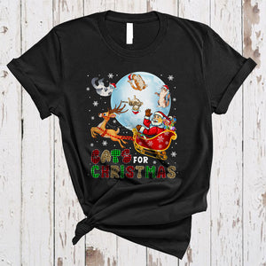 MacnyStore - Cats For Christmas, Funny Santa Sleigh Reindeer, X-mas Plaid Snow, Santa Kitten Lover T-Shirt