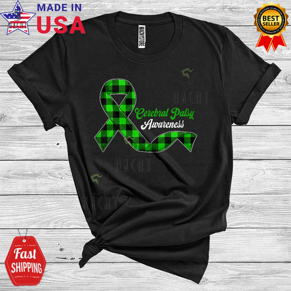 MacnyStore - Cerebral Palsy Awareness Cool Cute Green Plaid Ribbon Cerebral Palsy Awareness Family Lover T-Shirt