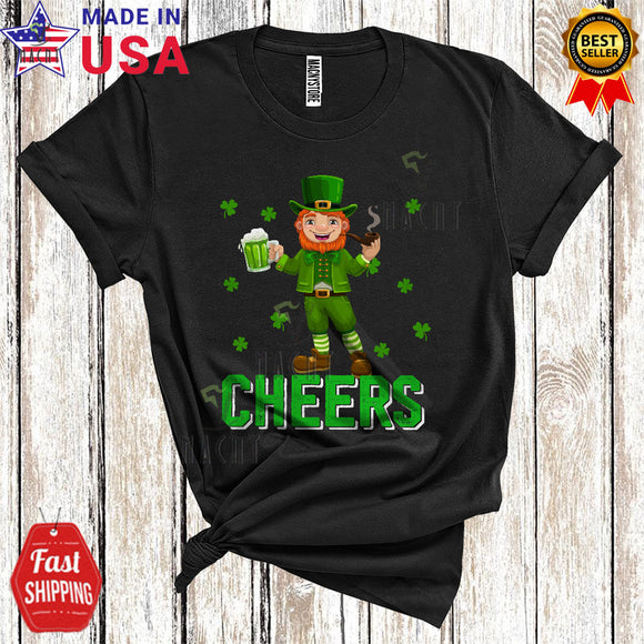 MacnyStore - Cheers Funny Cool St. Patrick's Day Irish Shamrock Leprechaun Drinking Smoking Matching Family Group T-Shirt