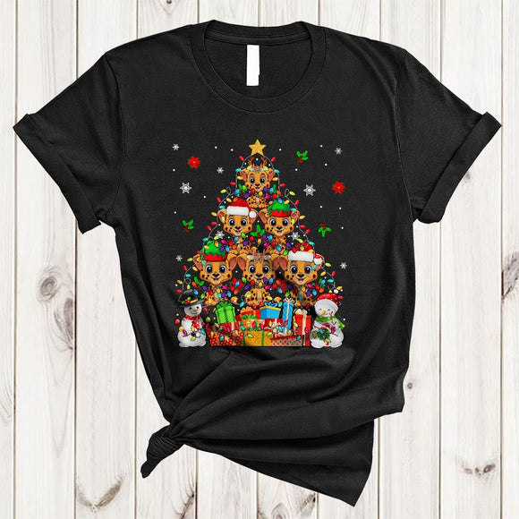 MacnyStore - Cheetah Christmas Tree, Adorable X-mas Lights Snow Around, Cheetah Animal Snowman T-Shirt