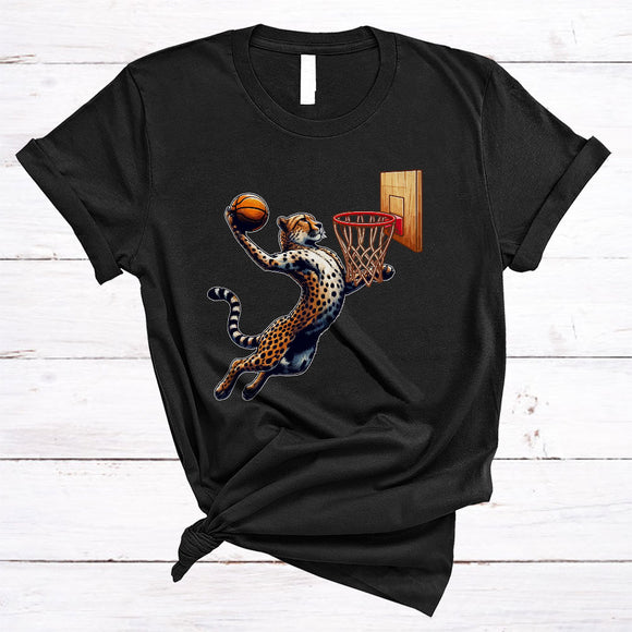 MacnyStore - Cheetah Playing Basketball, Joyful Sport Basketball Player Lover, Wild Animal Zoo Keeper Group T-Shirt